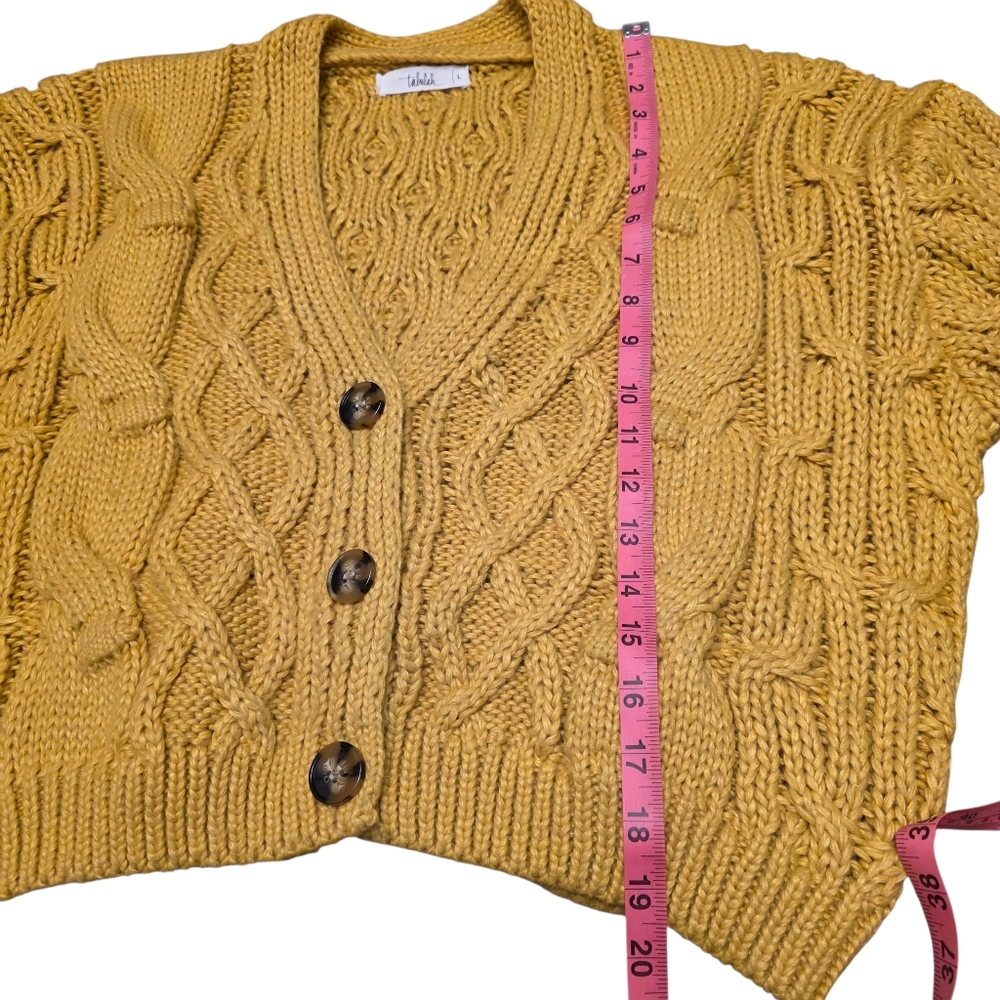 Talulah Chunky Knit Cropped Yellow Sweater Size L - Picture 8 of 10